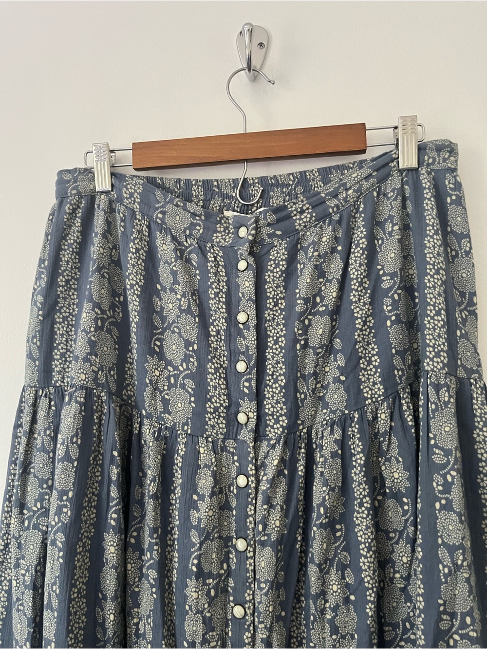 The Great Boating Skirt Blue Floral Button Up Tiered Hippie Prairie Modest 3 L - Picture 2 of 8
